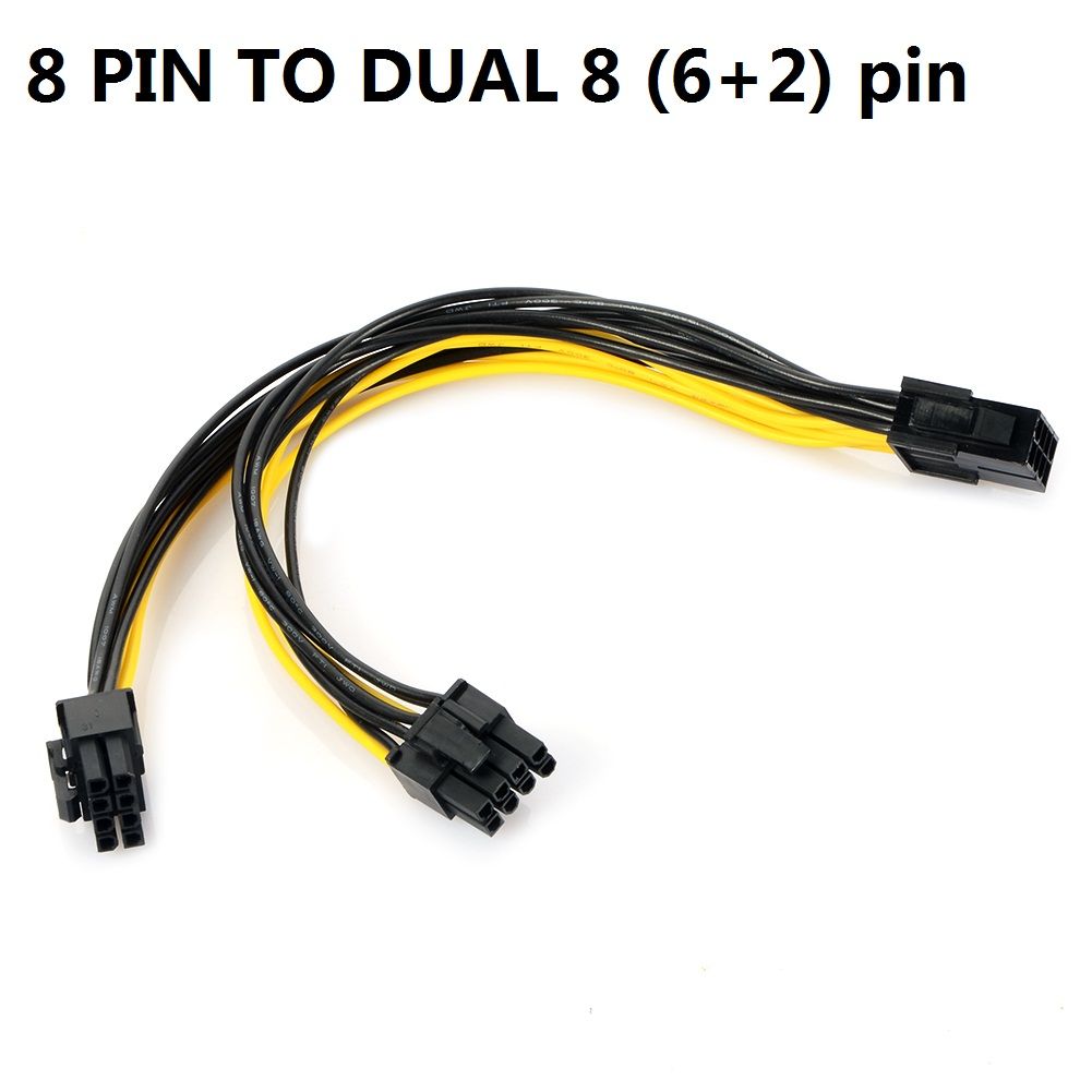 18 AWG Dual 6 Pin Female To 8 Pin Male Power Cable For Graphics Cards GPU !