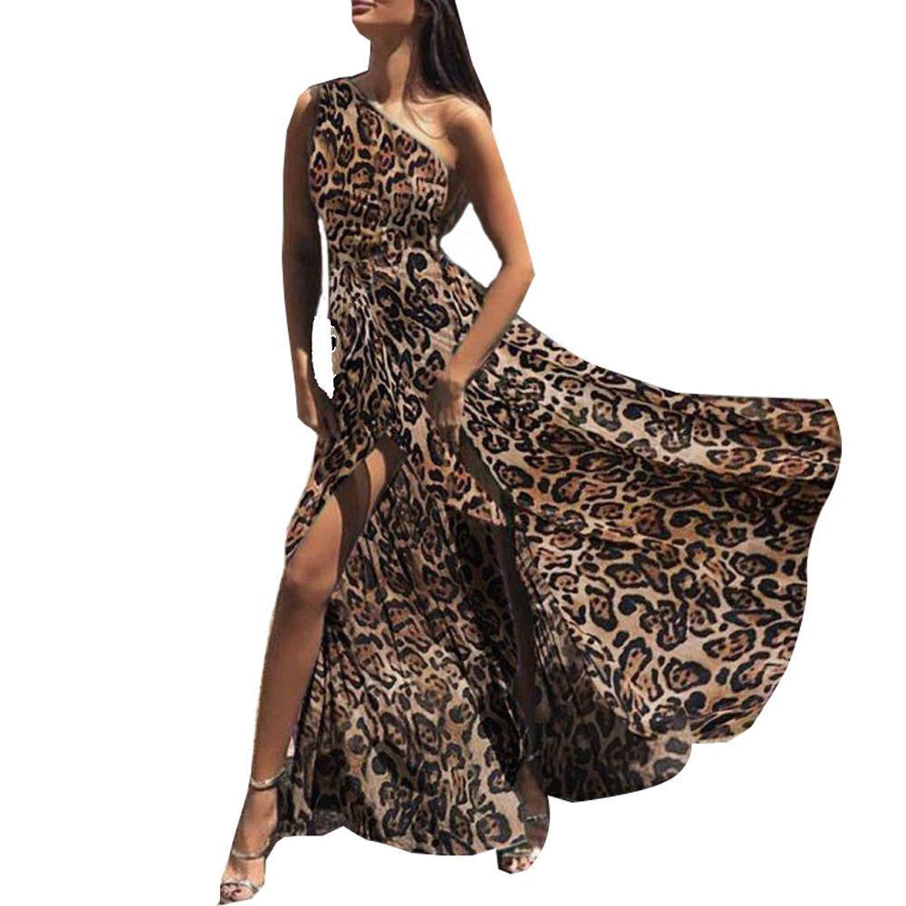 leopard print split maxi dress
