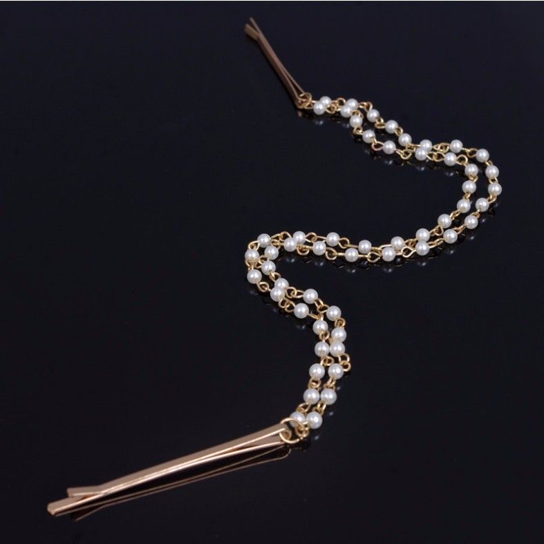 2020 Hair Clips Jewelry Fashion Elegant Imitation Pearl Gold Plated 3 Layer Chains Barrettes