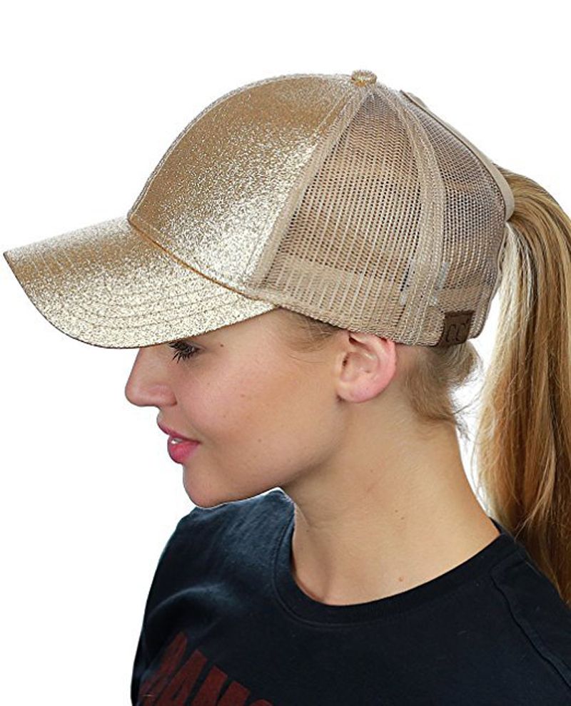 Glitter Sequins Bling Ponytail Glitter Sequins Messy Buns Trucker