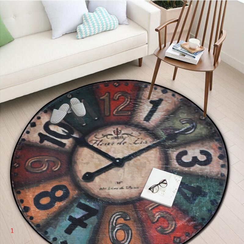 Acheter Tapis Rond Dhorloge Murale 150 150cm Style Vintage Tapis Antidérapants En Polyester Idéal Pour Le Plancher Du Salon Détude De La