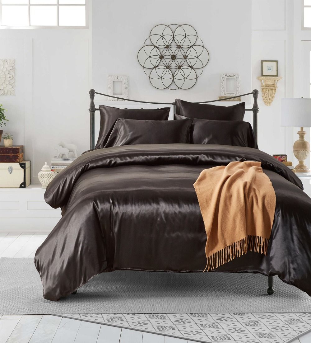 Gift Elegant Solid Black Color Home Dorm Bedding Duvet Cover Set