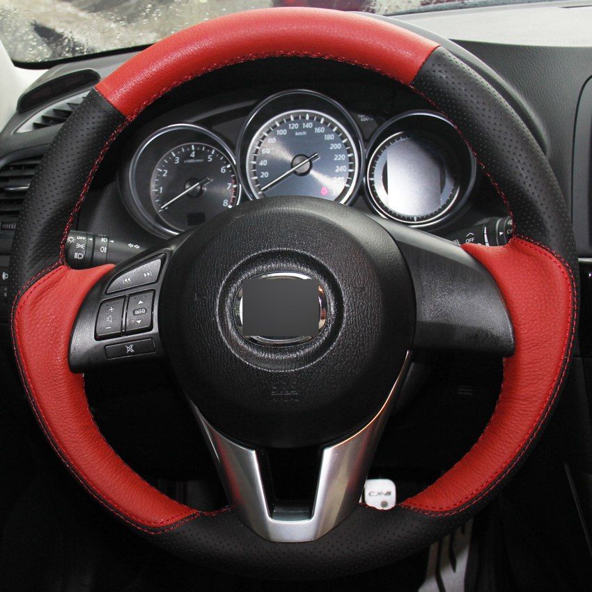 Red Black Genuine Leather DIY Car Steering Wheel Cover For Mazda CX 5 CX5 Atenza 2014 New Mazda