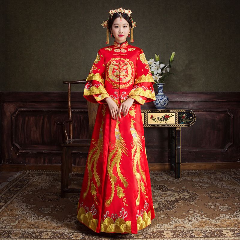 Compra Traje De Matrimonio Antiguo El Vestido De Novia Vestido De Novia  Vestido De Novia Chino Tradicional Mujeres Cheongsam Bordado Phoenix Rojo  Qipao Barato | Entrega Rápida Y Calidad | Es.Dhgate