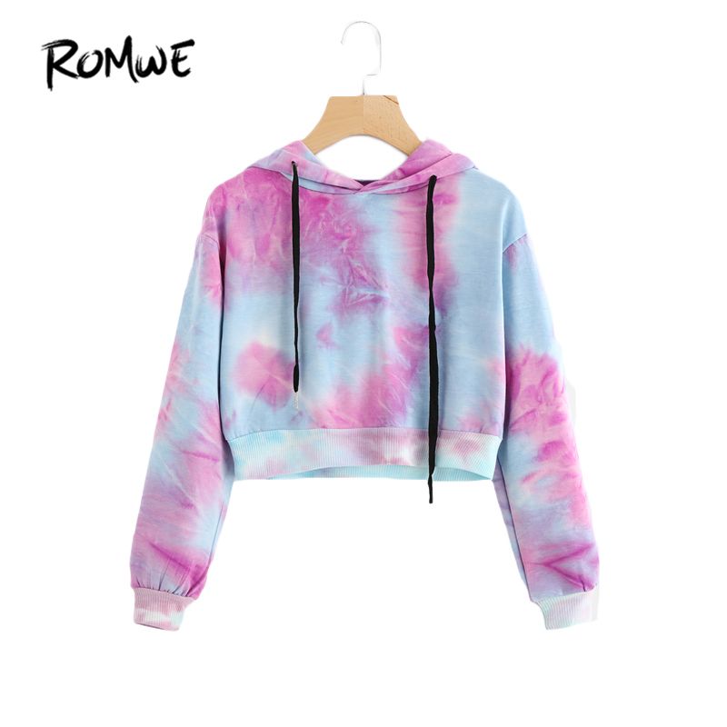 Compre Romwe Solid Water Color Crop Hoodies Multicolor Casual Mujer  Sudaderas Con Capucha Sudadera Con Capucha Otoño Tie Dye Sudaderas Con  Capucha De Manga Larga A 20,66 € Del Clothingdh | DHgate.Com