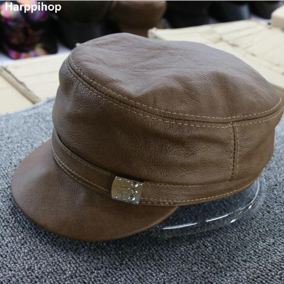 leather short brim hat