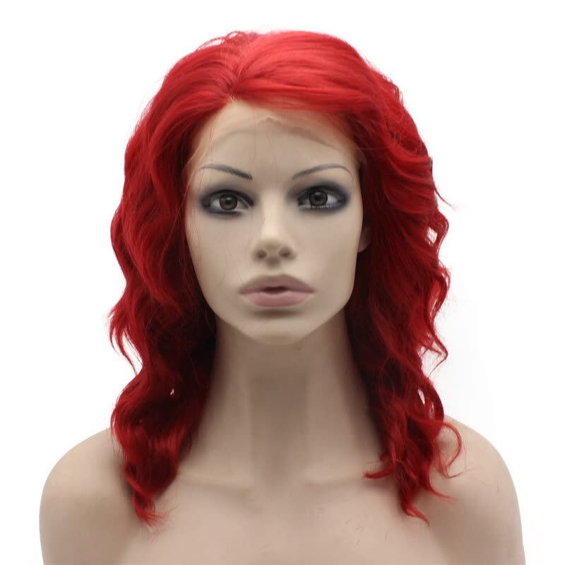 Short Lace Wig Synthetic Hair Bob Hair Styles Red Color Body Wave