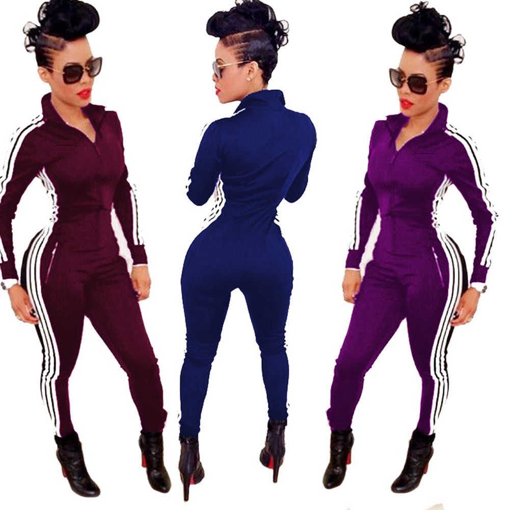 Best Womens Sports Jumpsuits Autumn Spring Stripes Slim Fit Skinny One