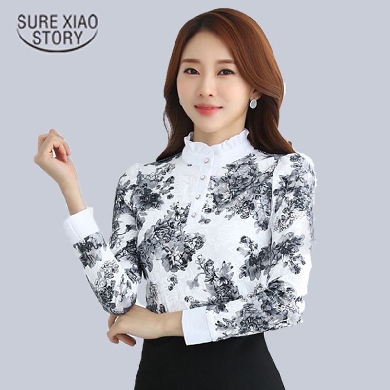 2018 camisa de blusa de encaje para mujer Otoño Moda coreana Camisas de Blusas