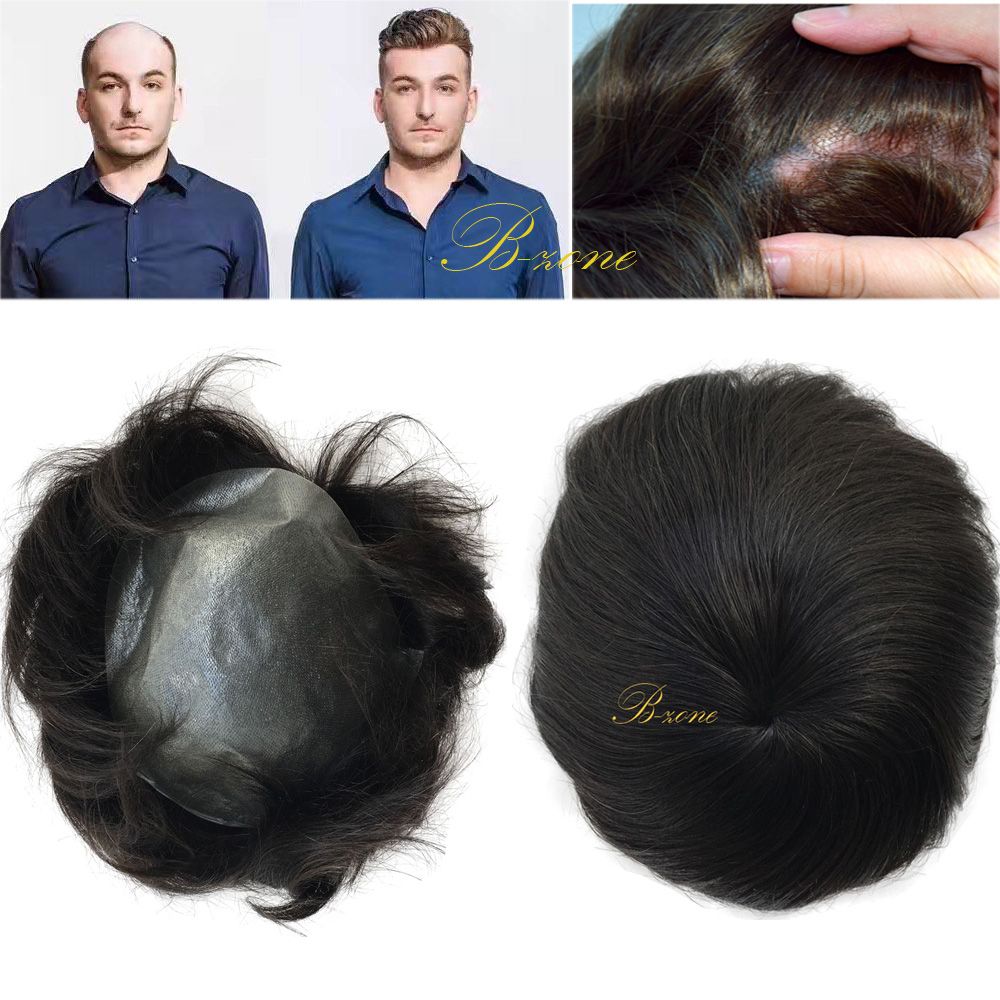 2019 Stock Super Thin Skin Pu V Loop Virgin Human Hair Mens Toupee