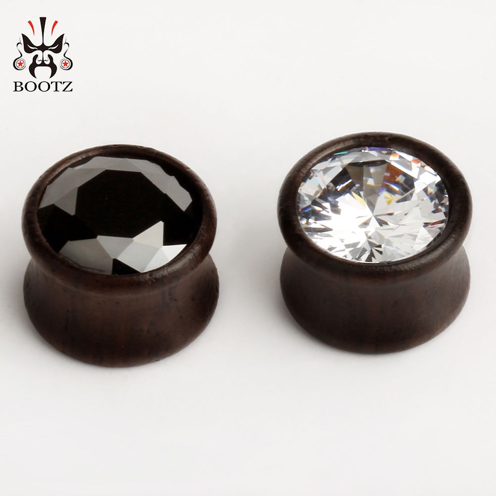 2020 2016 Crystal Black Walnut Wood Piercing Gauges Ear Tunnel Plugs