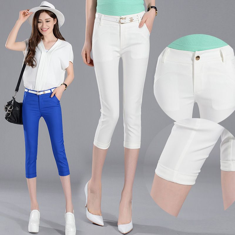 Acquistare Capri Donna Estate Cotone Elasticizzato Slim Pantaloni Bianchi  Leggings Pantaloni 3/4 Pantaloni Al Ginocchio Pantaloni Da Donna Economico  | Consegna Veloce E Qualità | It.Dhgate