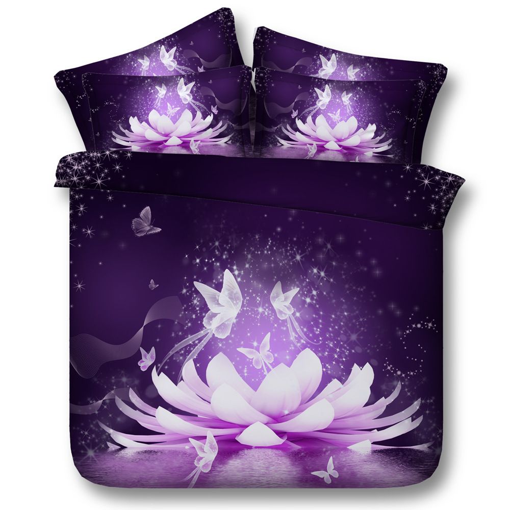 3d Galaxy Duvet Cover Purple Lotus Bedding Sets Queen Floral