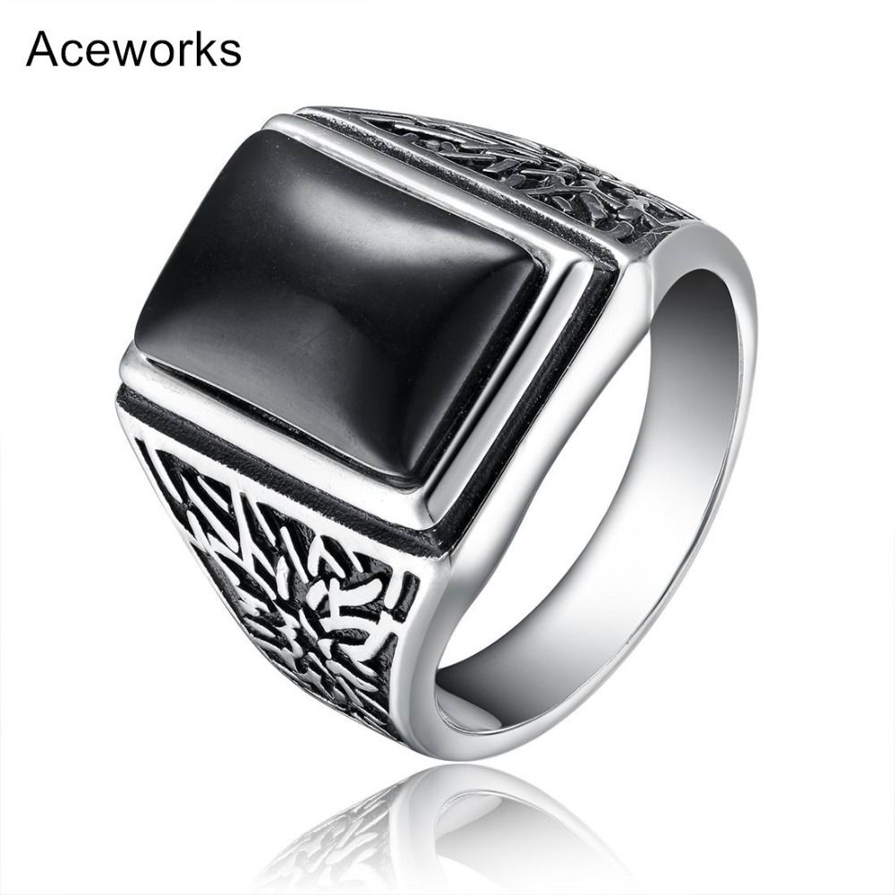 Testificar Es una suerte que Maravilla Aceworks Retro Piedra Negra 100% 925 Plata Esterlina Metal Europa Anillos  Hombres Boda Joyería Nupcial