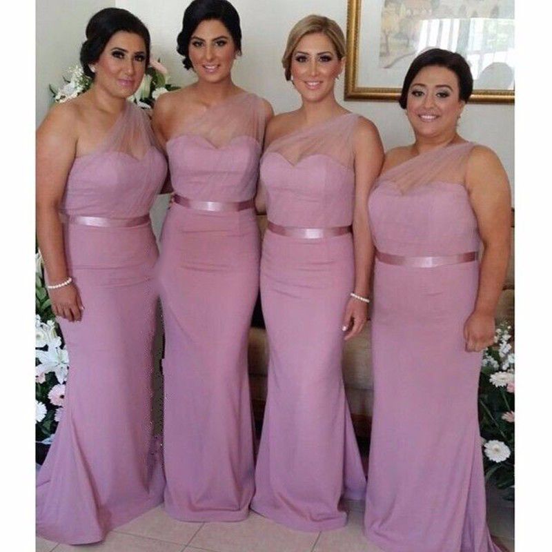 one shoulder tulle bridesmaid dress
