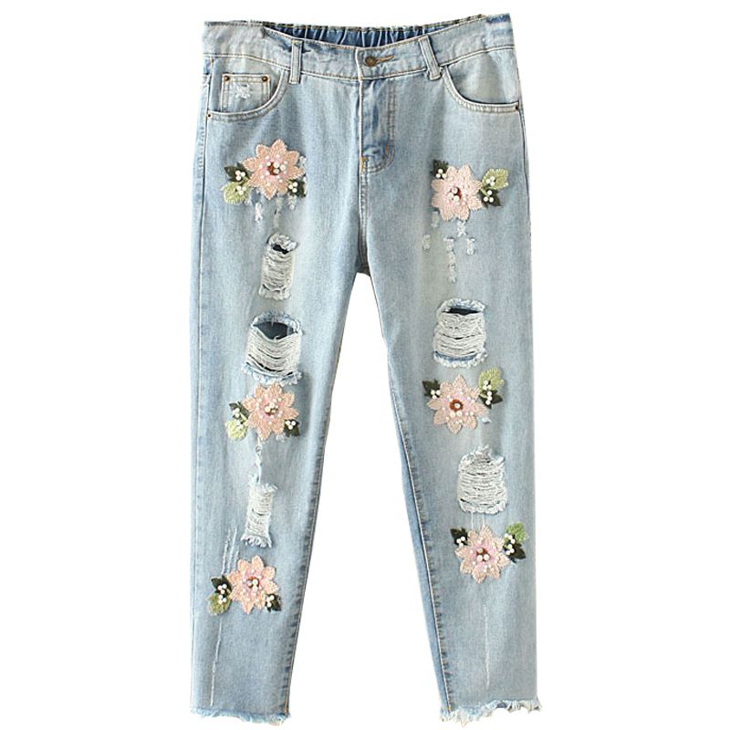 Compra Nueva Llegada Tallas Grandes Jeans Rasgados De Las Mujeres Boyfriend  Jeans Para Mujer Pantalones De Mezclilla Bordado Flores Barato | Entrega  Rápida Y Calidad | Es.Dhgate