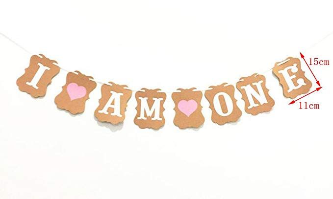 Baby First Birthday Decorations Banner“I AM ONE”and 1-12 Months Photo Rope Banner for Baby Girl 1st Birthday Party Supply 