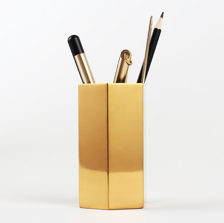 2020 Six Sided Diamond Design Brass Metal Desk Pen Pencil Holder Multi Purpose Use Pencil Cup Brush Pot Desk Organizer Home Office Decoration From Saveach 9 88 Dhgate Com