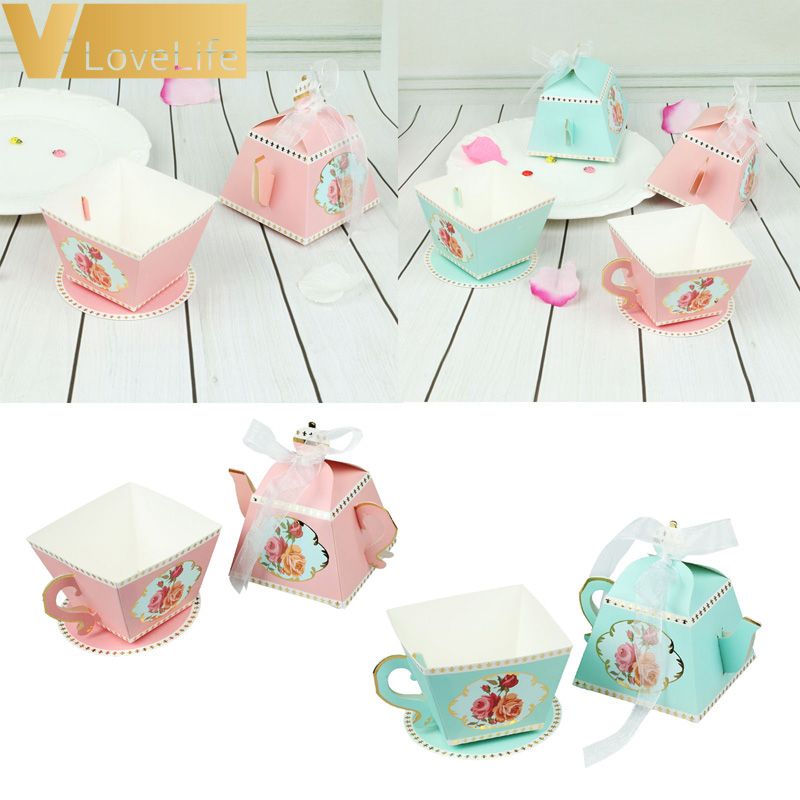Mini Teapot Cup Wedding Favor Boxes Bonbonniere Gift Candy Box With Ribbons For Wedding