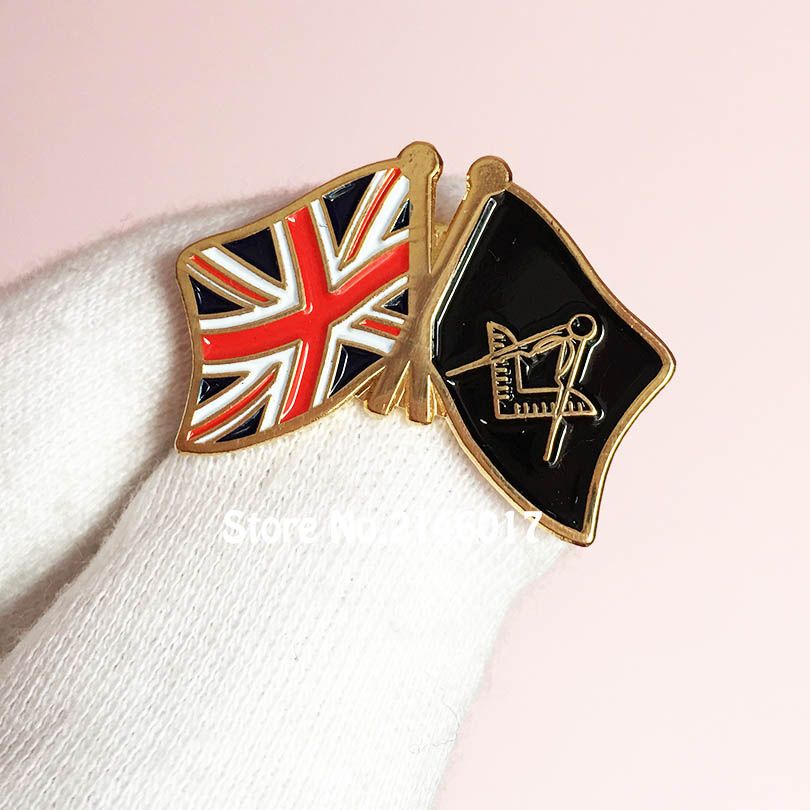USA Flag and Masonic Flag Freemason Friendship Crossiing Lapel Hat Pin