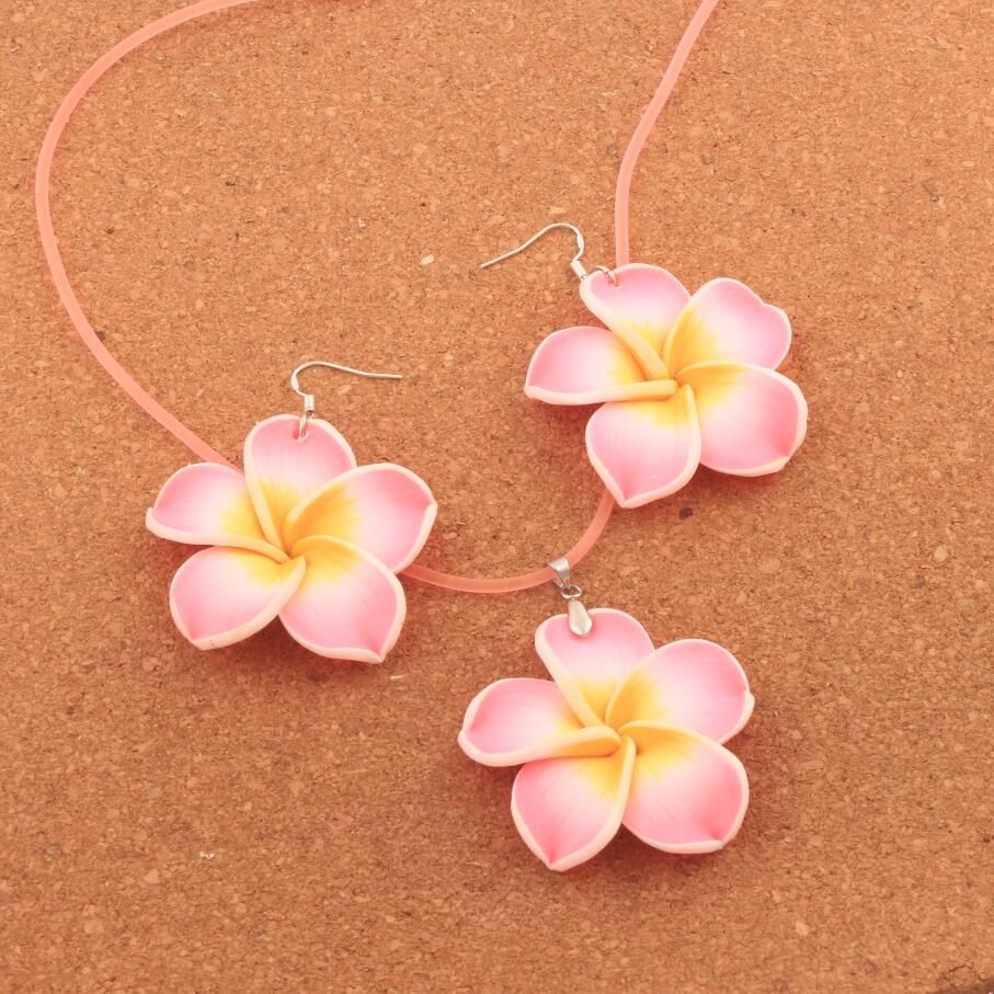 Blau czos88 Hawaii Plumeria Blumen Schmuck Sets Fimo Ohrringe Halskette Anh/änger Rot Free Size