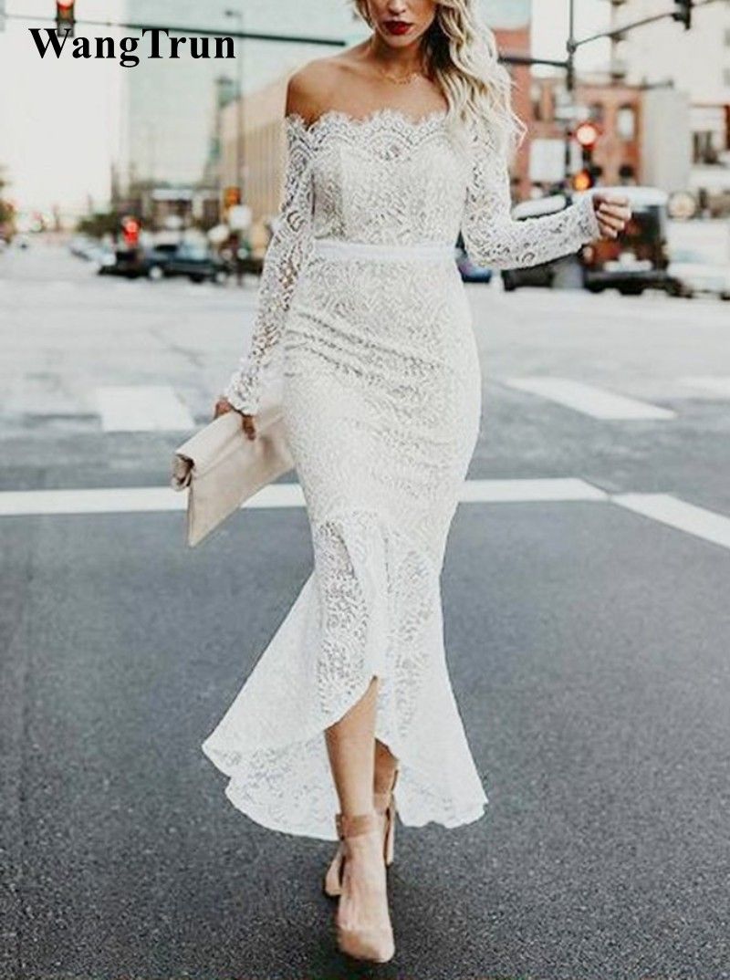 ankle length lace wedding dress