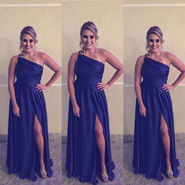 navy a line bridesmaid dress