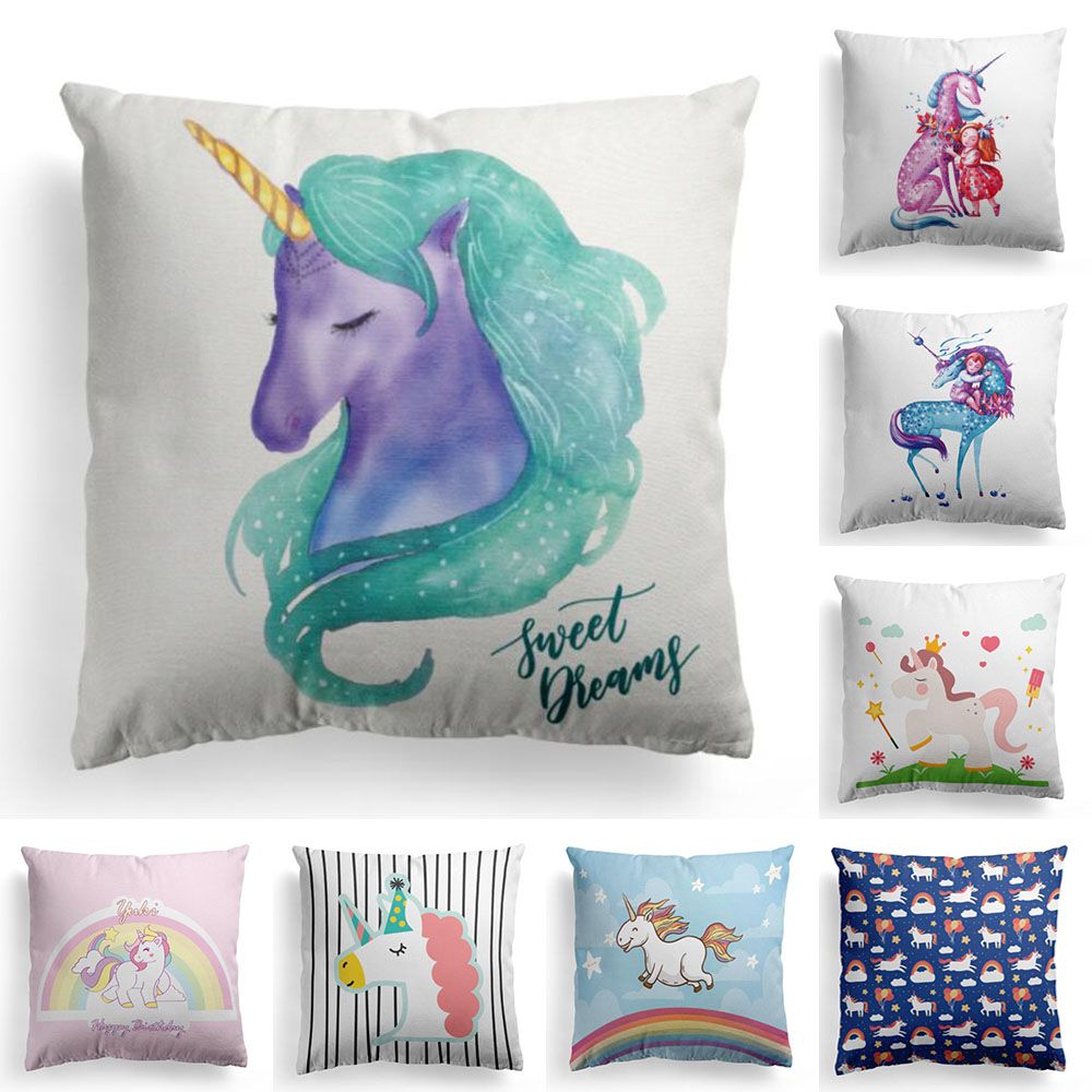 Lovely Colorful Unicorn Pattern Pillow Case Home Bedding Supplies