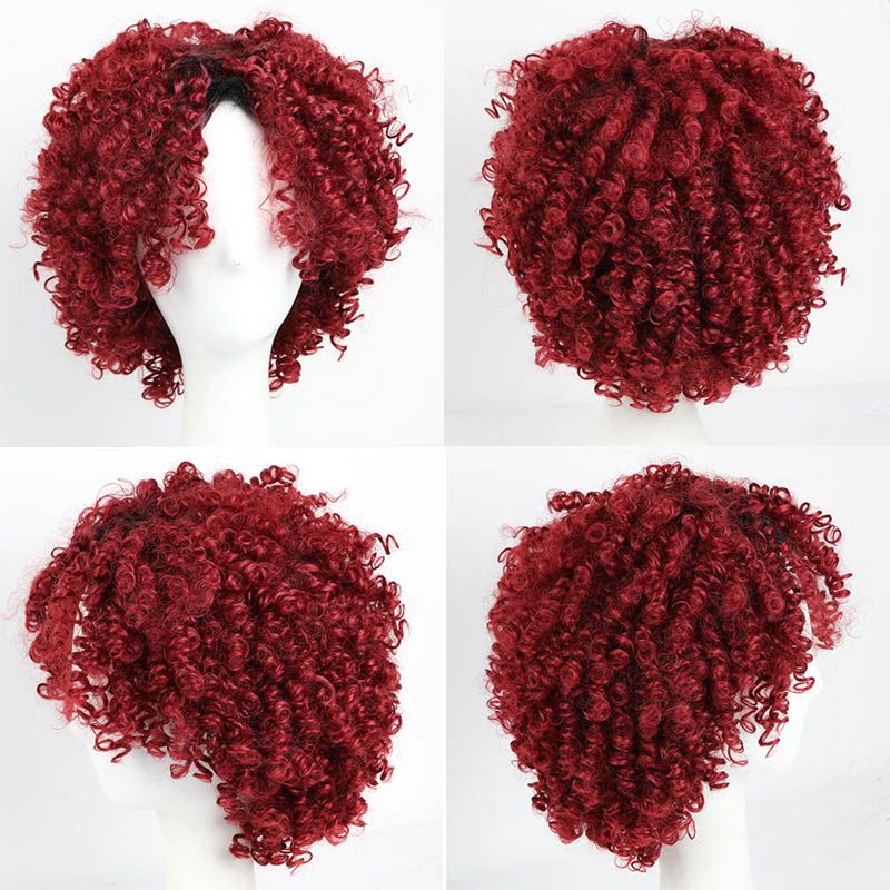 Grosshandel Dunkle Rote Synthetische Haar Perucken Kurze Afro Verworrene Lockige Haar Perucken Fur Schwarze Frauen Manner Afroamerikaner Perucken Mit