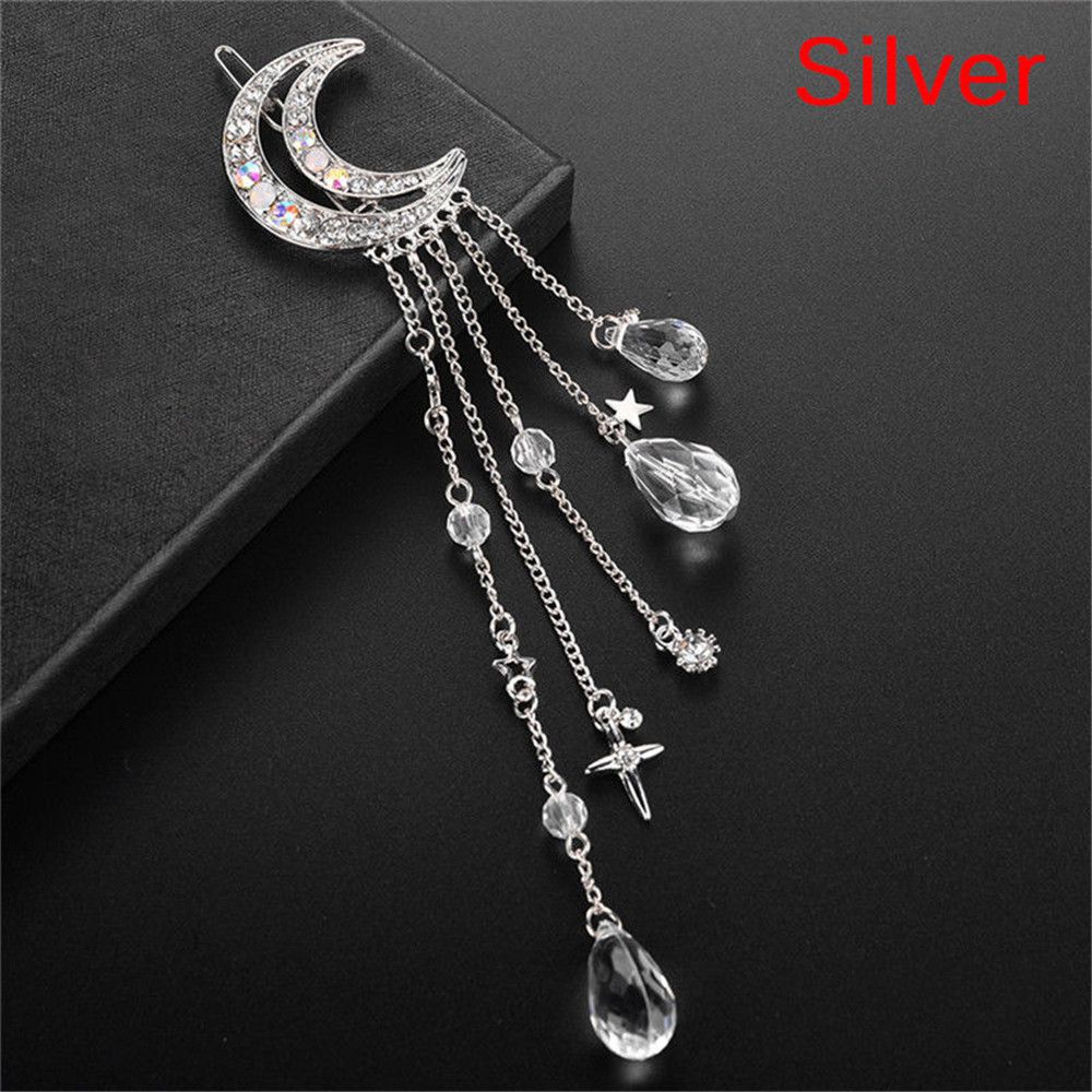 Moon Crystal Rhinestone Beads Dangle Hairpin Hair Clip Bridal Women Jewelry New