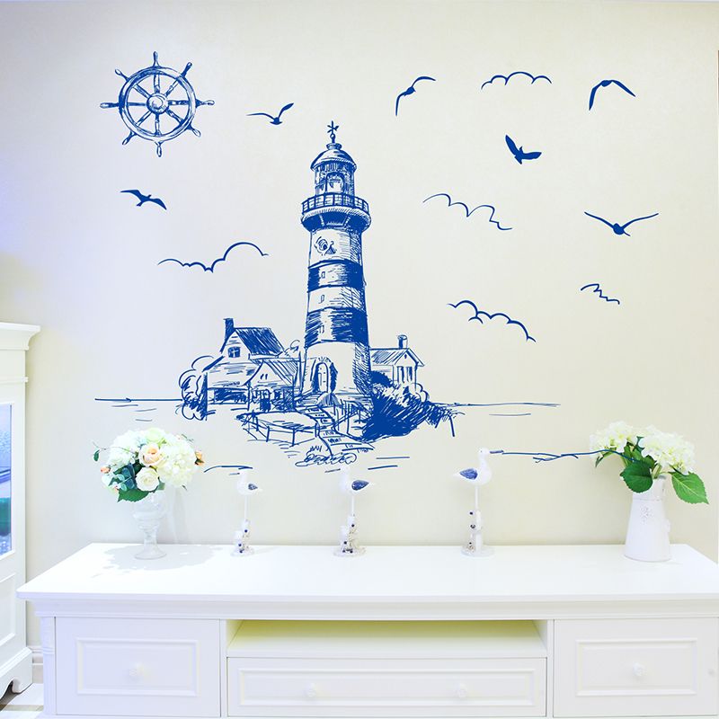 Whole And Retail Shijuehezi Blue Color Lighthouse Birds Wall Sticker Pvc Material Diy Mural Art For Living Room Sofa Backdrop Decoration From Chairdesk 10 83 Dhgate Com - Lighthouse Wall Sticker Art
