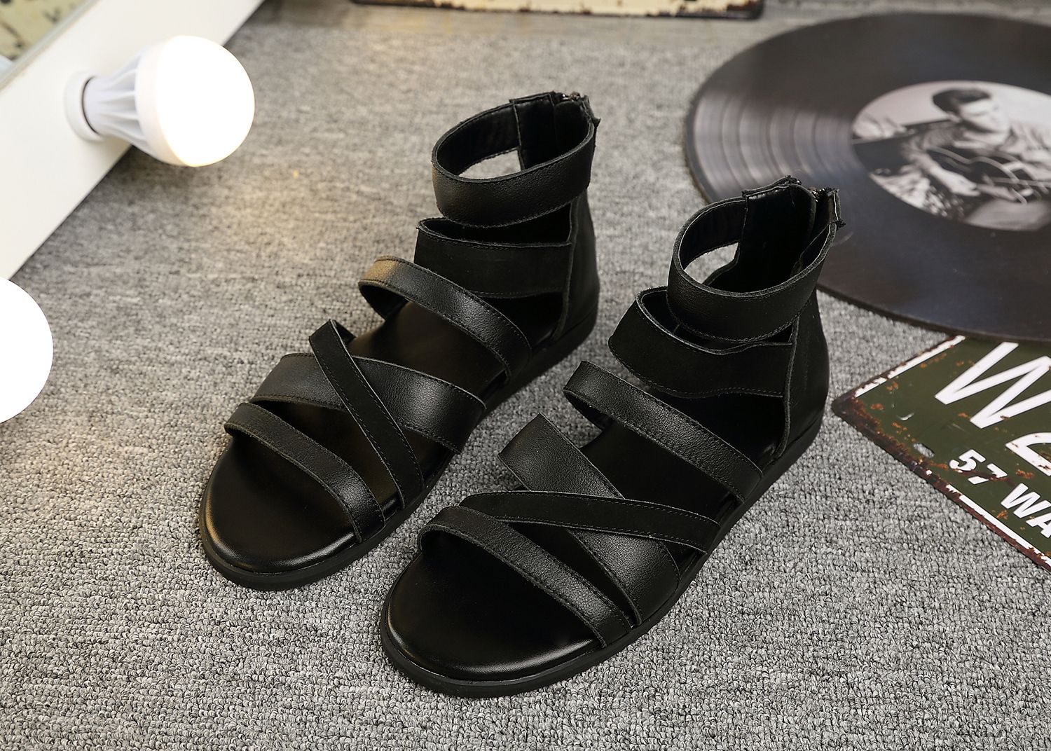 men's vintage lace up leather sandals