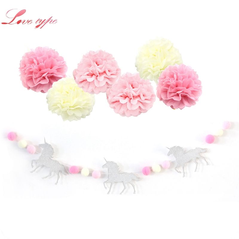 Acheter New Diy Arc En Papier Licorne Papier Garland Pompon Fleurs Pour La Maison Jardin Enfants Chambre Bebe Douche Fete D Anniversaire Decoration De 6 91 Du Toto4 Dhgate Com