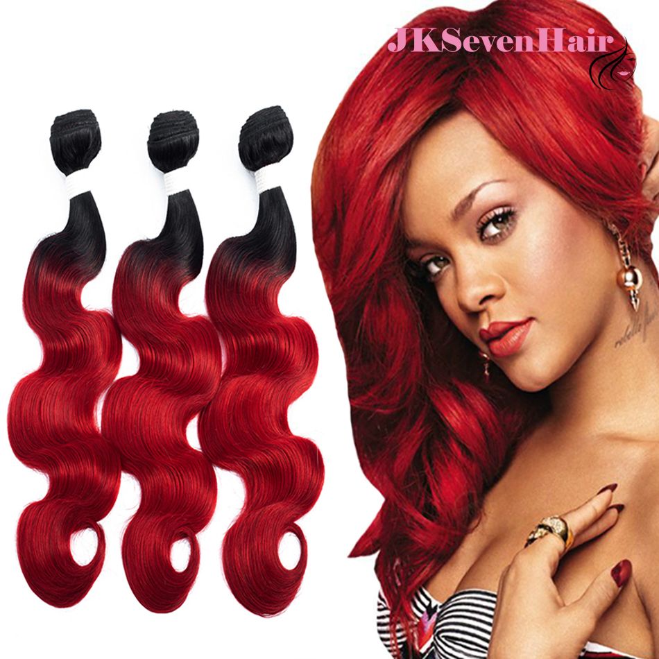 Ombre 1b Red Body Wave Brazilian Virgin Human Hair 3 Bundles Two