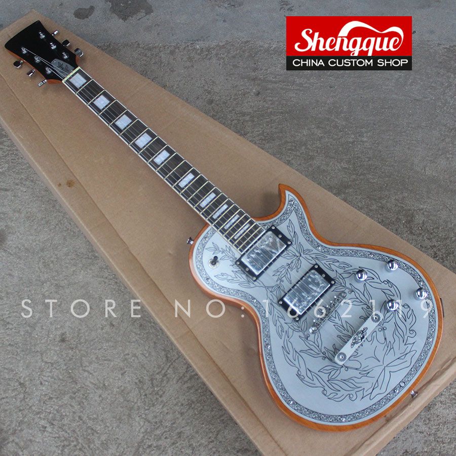 Compra Fábrica Personalizada 6 Cuerdas Guitarra Eléctrica Plata Tallada  Superior Alden Flor De Metal Tapa De Aluminio Con Diapasón De Palisandro  Instrumento Musical Comprar Barato | Entrega Rápida Y Calidad | Es.Dhgate