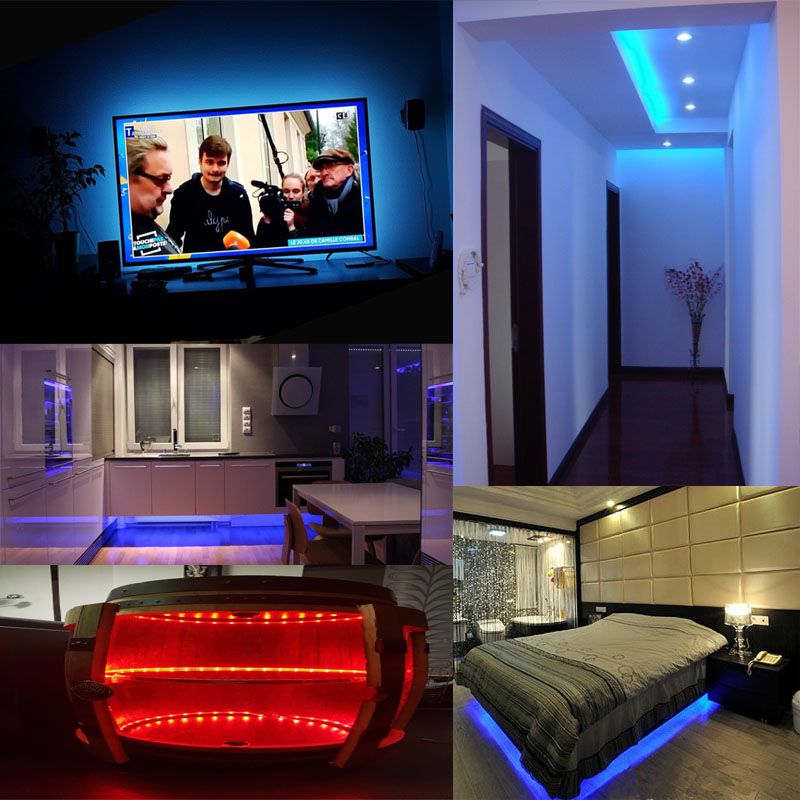 Smd 2835 Rgb Led Strip Light Tira Lamp Neon 300led Decor Flexible Tape Waterproof Diode Ribbon 24k Controller Dc 12v Adapter Set 24v Led Strip Blue