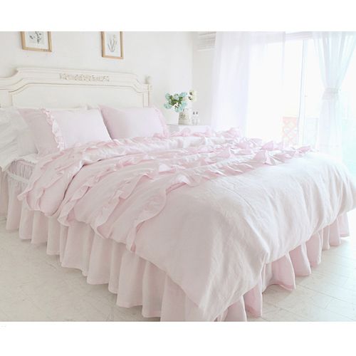 Textile Beautiful Pink Lace Ruffled Comforter Sets Duvet Cover