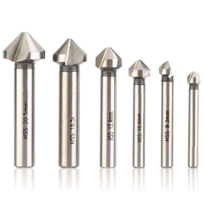 6x 5 Flute Countersink Drill Bit Set 90°Hex Shank Chamfer Cutter Tool Best