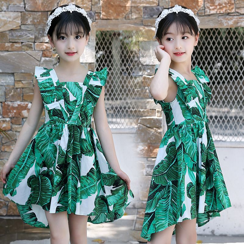 girls green floral dress