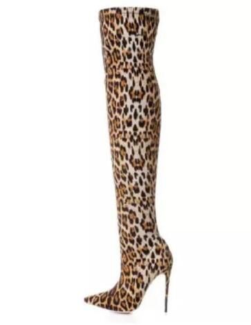 mujeres sexy botas botas de leopardo delgadas talón sobre la altas zapatos
