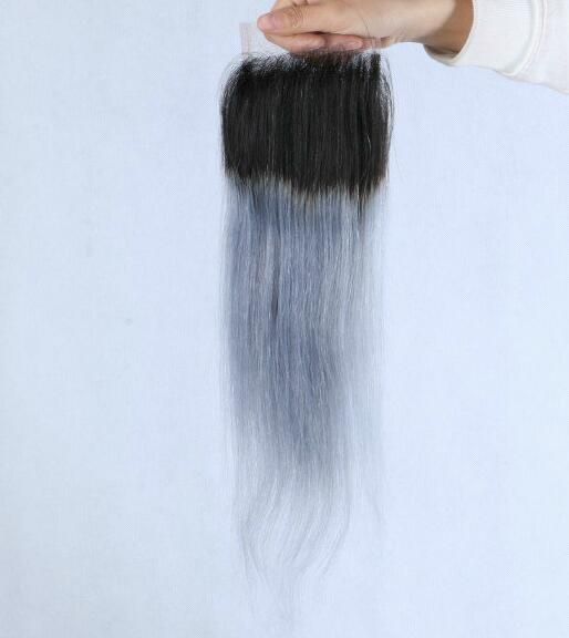2019 1b Grey Color Sliver Gray Ombre Hair Weave Straight Human Hair Sliver Grey Lace Closure With Free Middle Three Part From Huihao Hairs 34 58