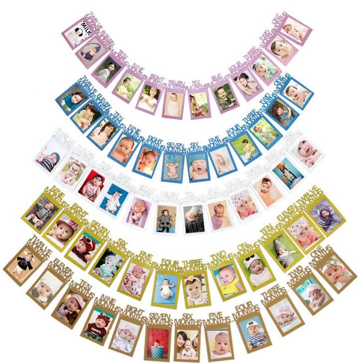 12 Months Photo Frame Banner First Happy Birthday Decorations 1st Baby Boy Girl