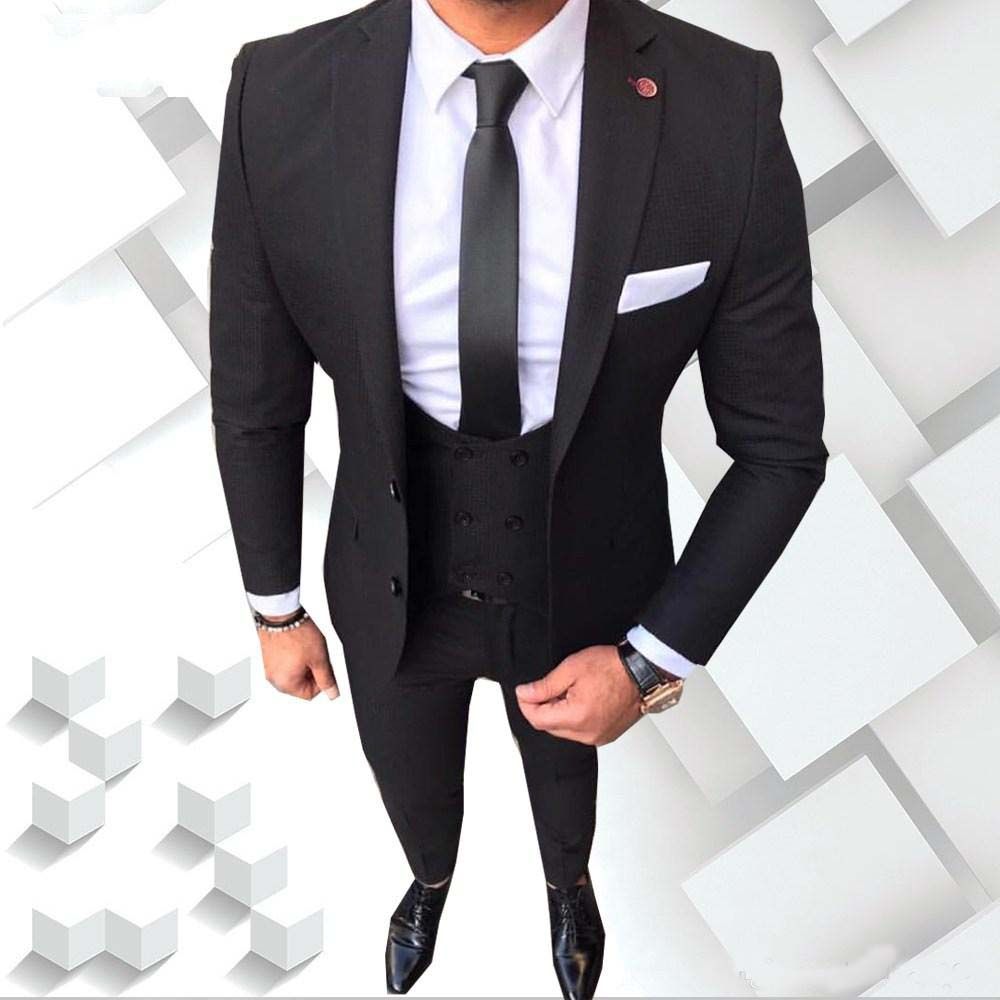 latest design two button black groom tuxedos notch lapel groomsmen best man mens wedding suits jacket pants vest mens suit separates mens suit vests top 10 mens suit design