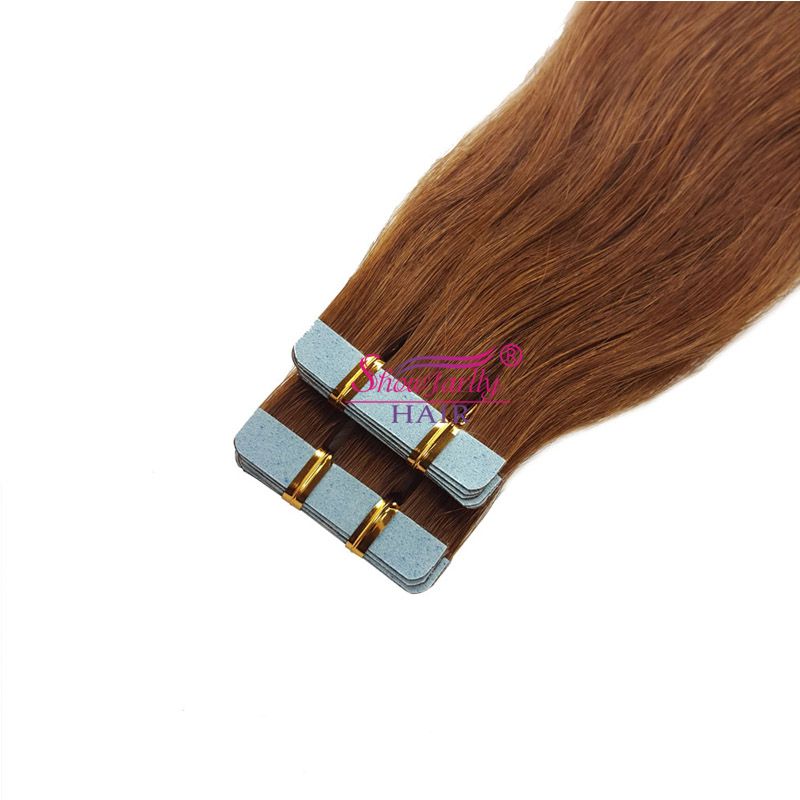 Dark Brown Highlighted Tape In Hair Extensions Balayage Brazilian Virgin Remy Double Side Tape Seamless Long Straight Silky Tape Hair Skin Weft Tape