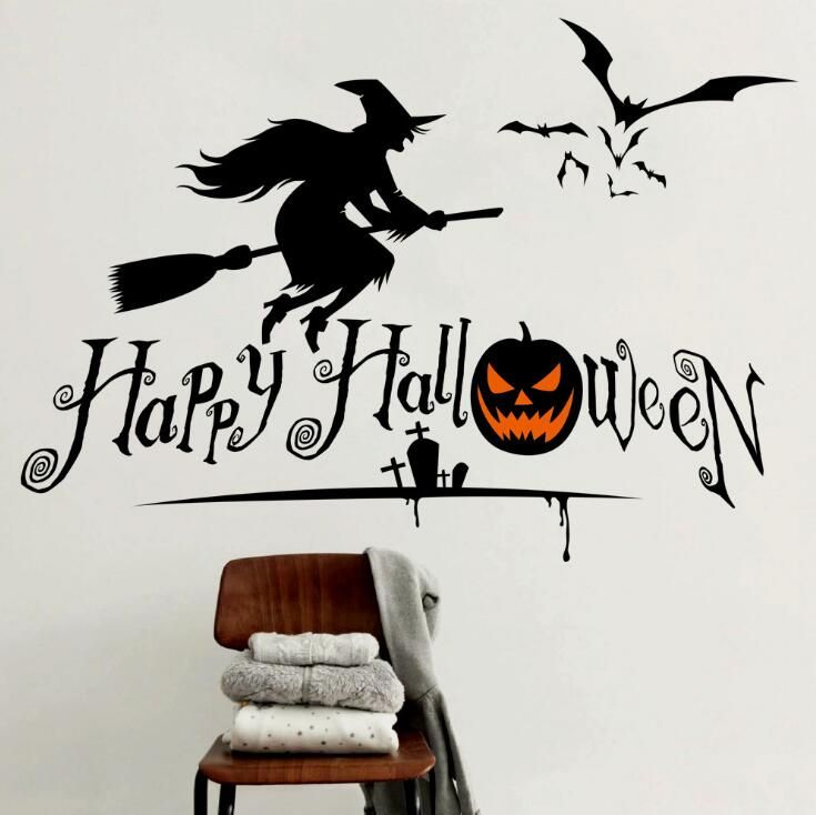 Compre Calabazas De Halloween Bruja Calcomanias De Pared
