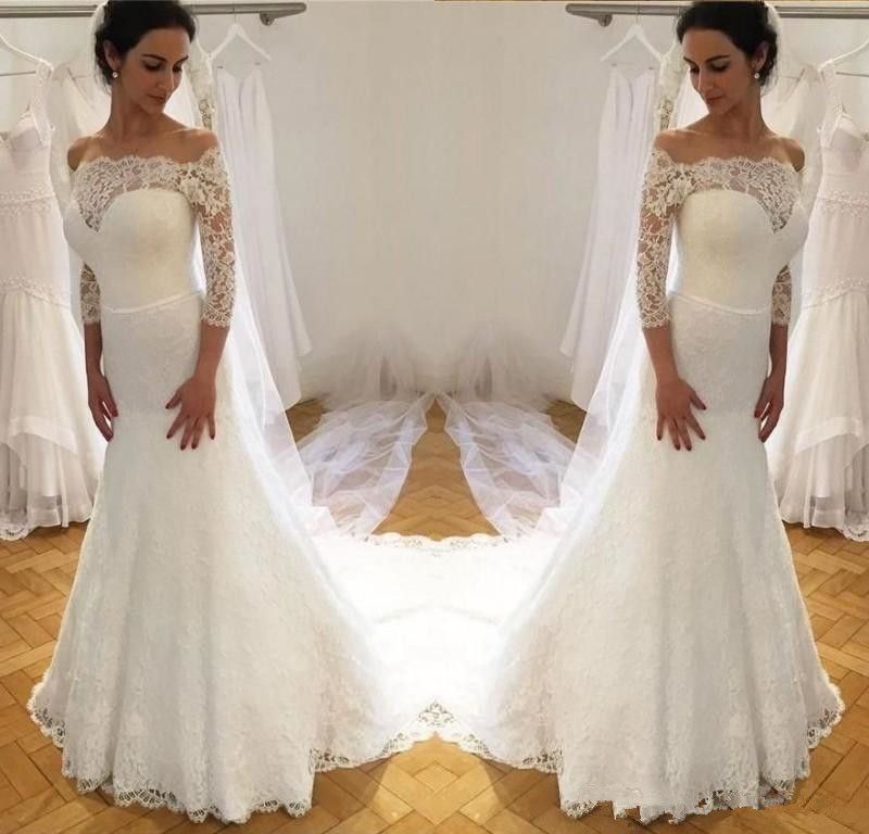 white long sleeve mermaid dress