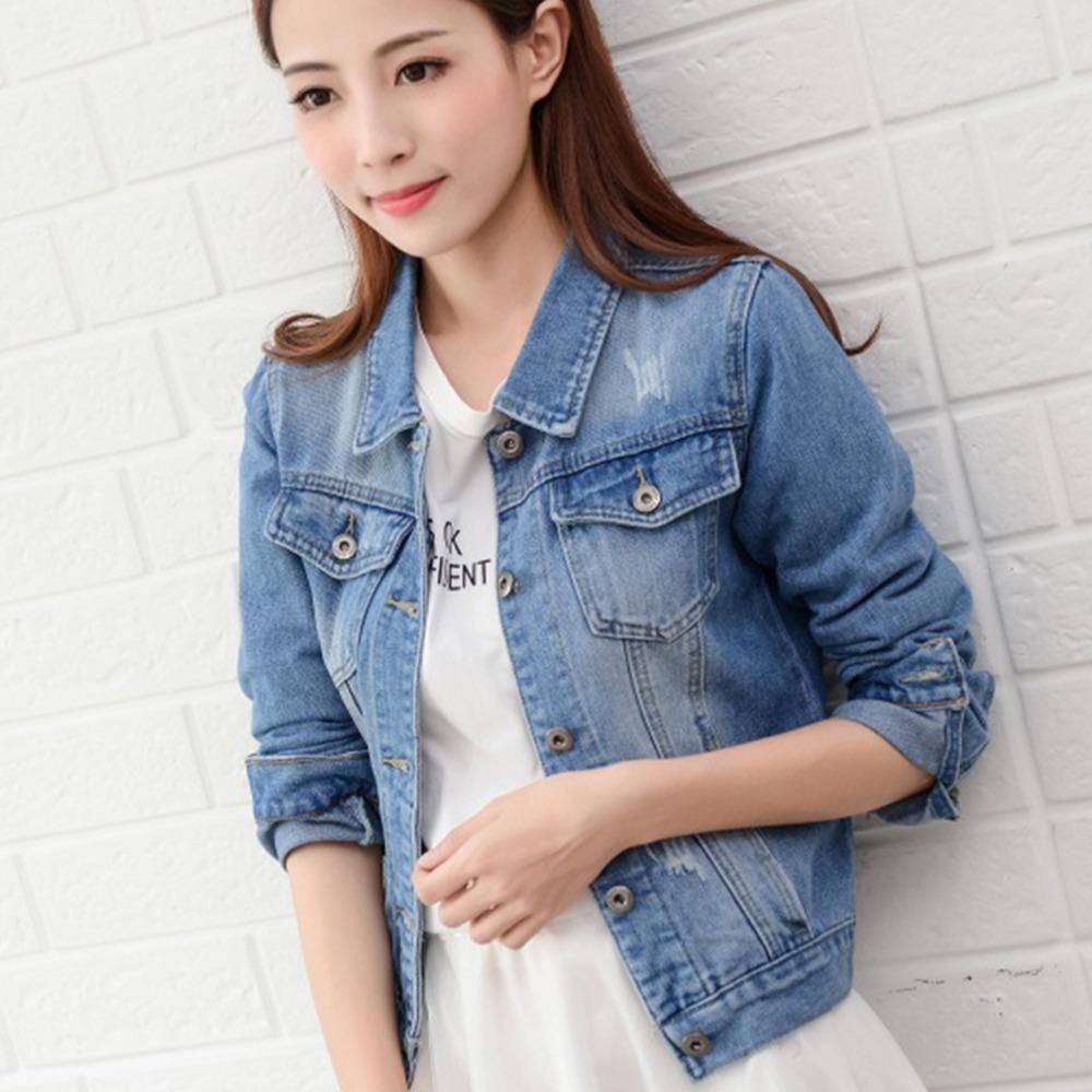 Cropped Jean Jacket Light Blue Short Denim Jakcets Jaqueta Casual