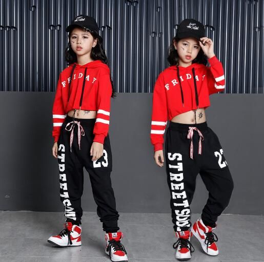 2020 Kids Hip Hop Dance Costumes Girls Long Sleeve Sports Suit