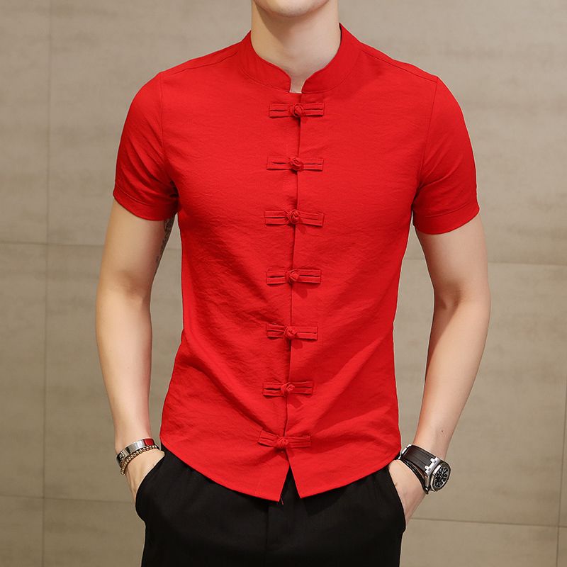 2018 verano hombres camisa de estilo chino de lino Slim Fit Casual manga camisa