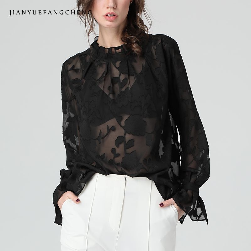 camisa preta transparente